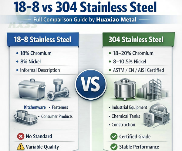 18-8 vs 304 stainless steel differences chart composition properties comparison Huaxiao Metal