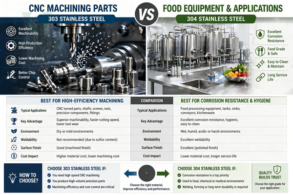 303 vs 304 Stainless Steel – CNC Machining vs Food Equipment Applications Guide