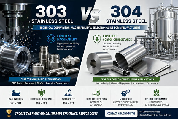303 vs 304 stainless steel comparison chart machinability corrosion resistance applications and selection guide