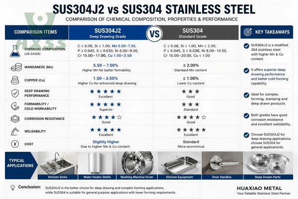 Comparison between SUS304 and SUS304J2 stainless steel for deep drawing performance