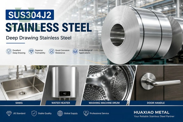 SUS304J2 stainless steel used for deep drawing applications including sinks and industrial components