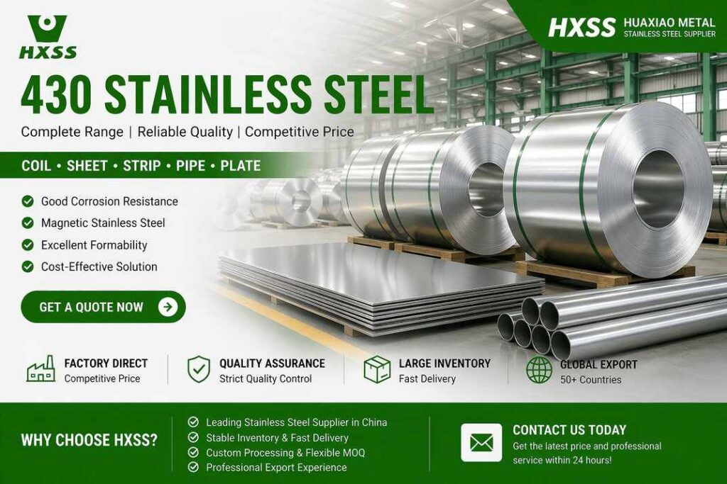 430 stainless steel supplier coil sheet strip pipe plate factory China HXSS Huaxiao Metal