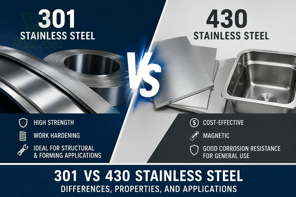 301 vs 430 stainless steel comparison showing differences in strength, corrosion resistance, magnetic properties, cost, and industrial applications
