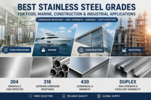 Best stainless steel grades for food, marine, construction and industrial applications including 304, 316, 430 and duplex stainless steel