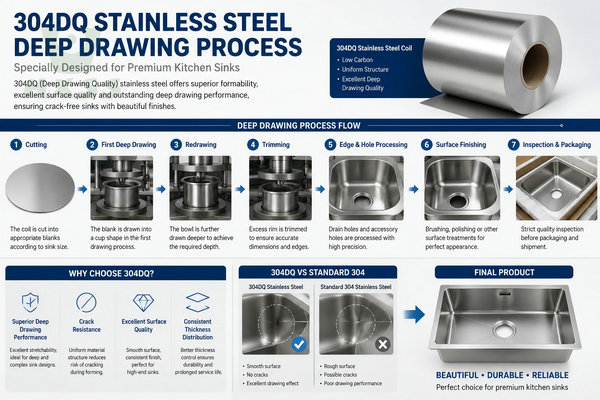 304DQ stainless steel deep drawing process for kitchen sink manufacturing