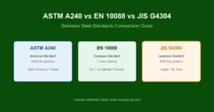 ASTM A240 vs EN 10088 vs JIS G4304 stainless steel standards comparison overview showing American, European, and Japanese standard systems
